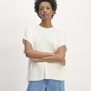 Everlane Sweater Womens XS White Vest Tank Crew Organic Cotton Ribbed Caftan Top
